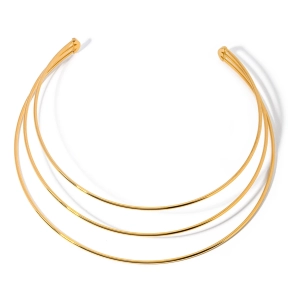 Collier en acier inoxydable plaqué or 14 carats 3 rangs