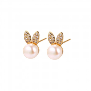 Boucles d'oreilles en forme de lapin, ornées de perles