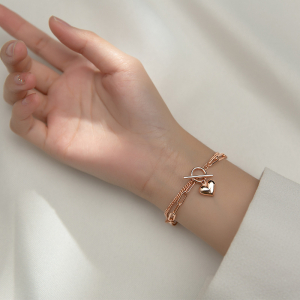 Bracelet double rang en argent s925 orné de cœurs