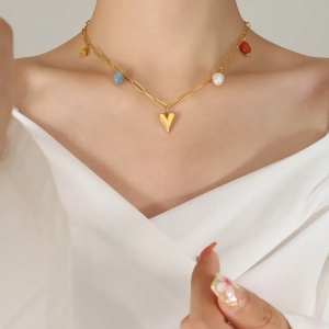 Collier pendentif cœur en acier titane