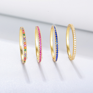 Bague en argent S925 sertie de zircons colorés et de diamants micro-incrustés
