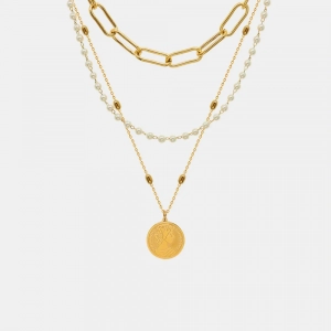 Collier à 3 rangs en acier titane et perles synthétiques