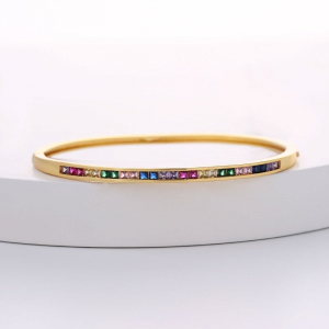 Bracelet bords fins incrusté de zircons colorés