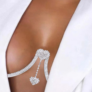 Collier de corps sexy pendentif double cœur orné de diamants