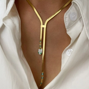 Collier Peri'sbox, chaîne plate en acier inoxydable plaqué or