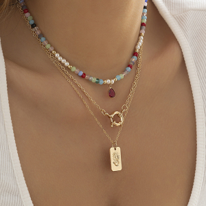 Collier pendentif goutte d'eau 3 rangs
