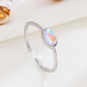 Bague ovale ouverte en argent S925 et pierre de lune